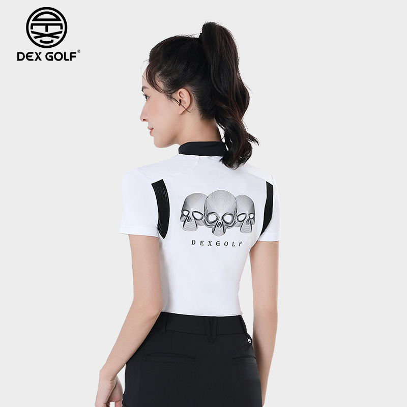 DEXGOLF高尔夫女夏季3272个性印花logo圆领短袖上衣弹力透气百搭