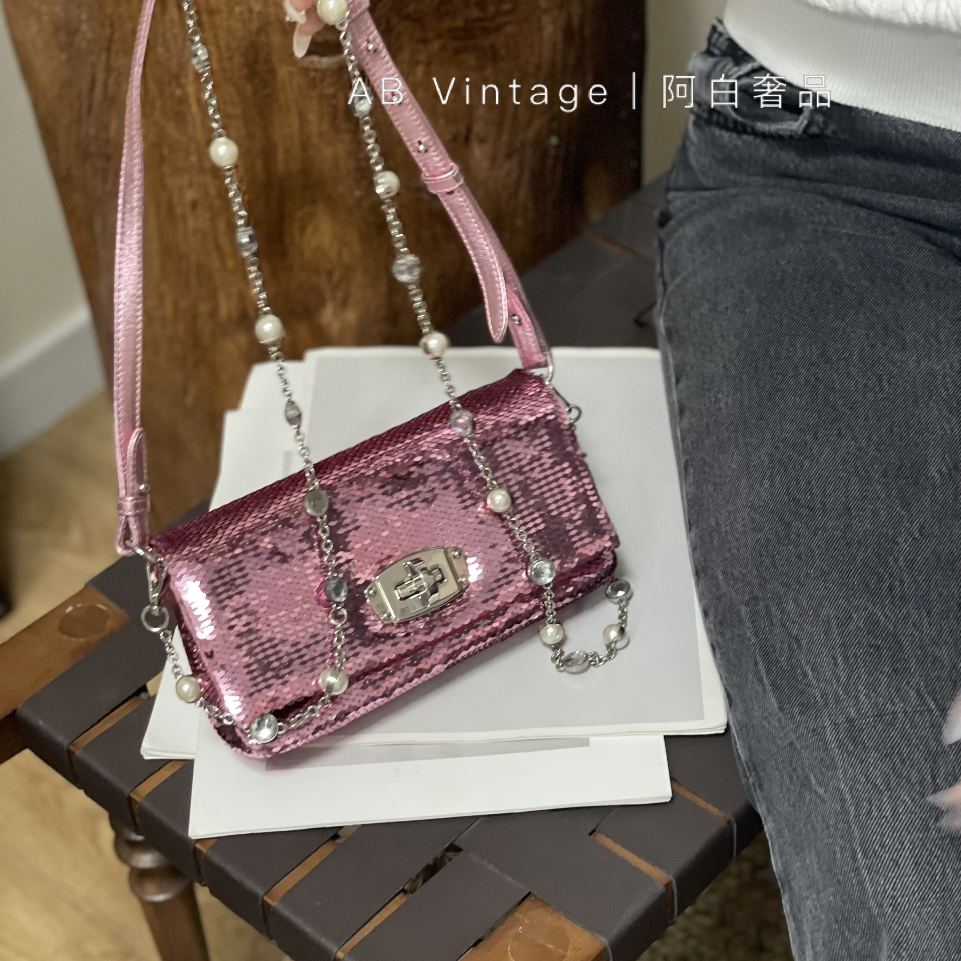 95新 MIU MIU/缪缪 阿白奢品/缪缪 亮片单肩包