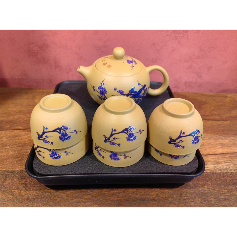 喜上眉梢-鸟西施壶+6杯+20*20盘-2709