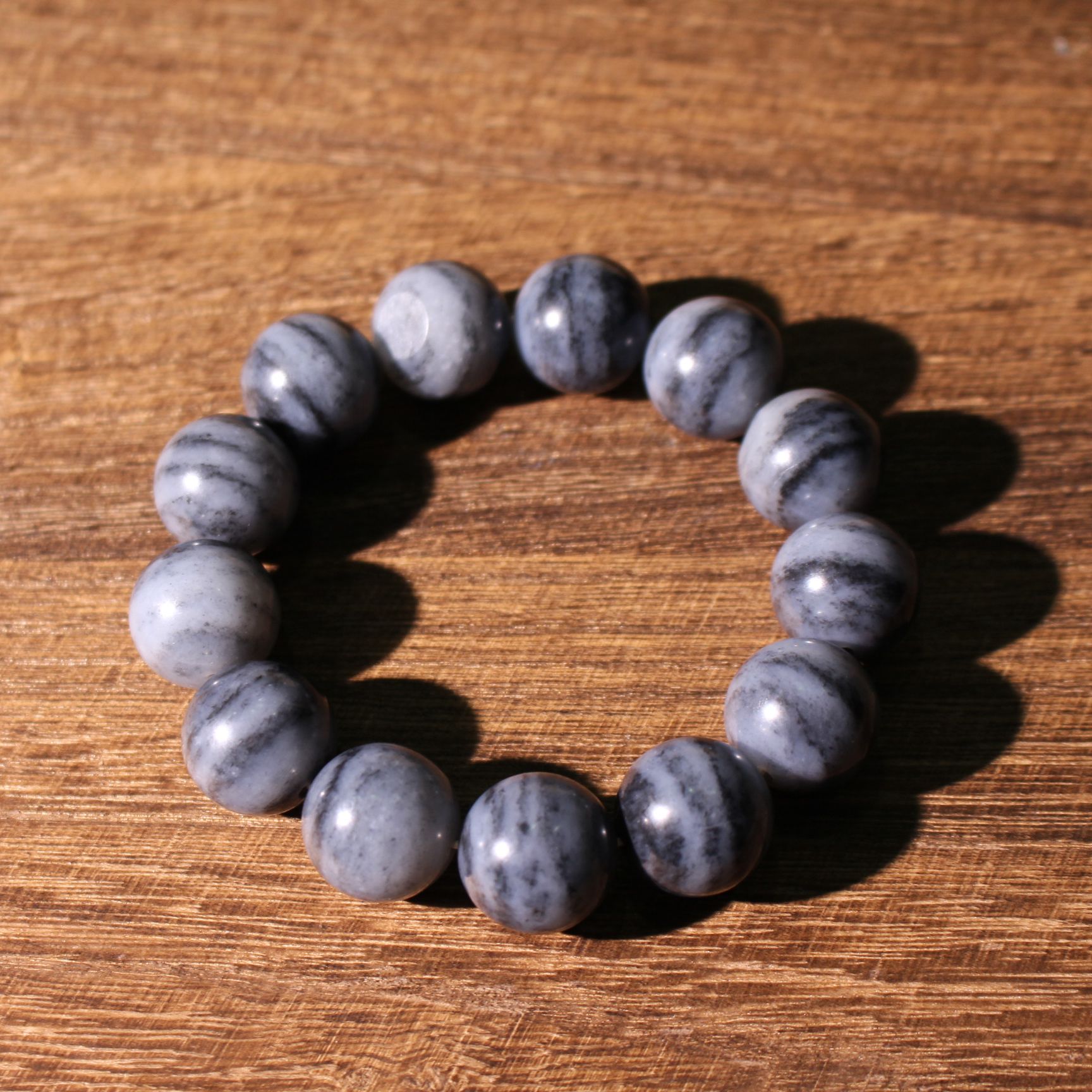 卡18和田玉青花意境手串正圆手链青花墨