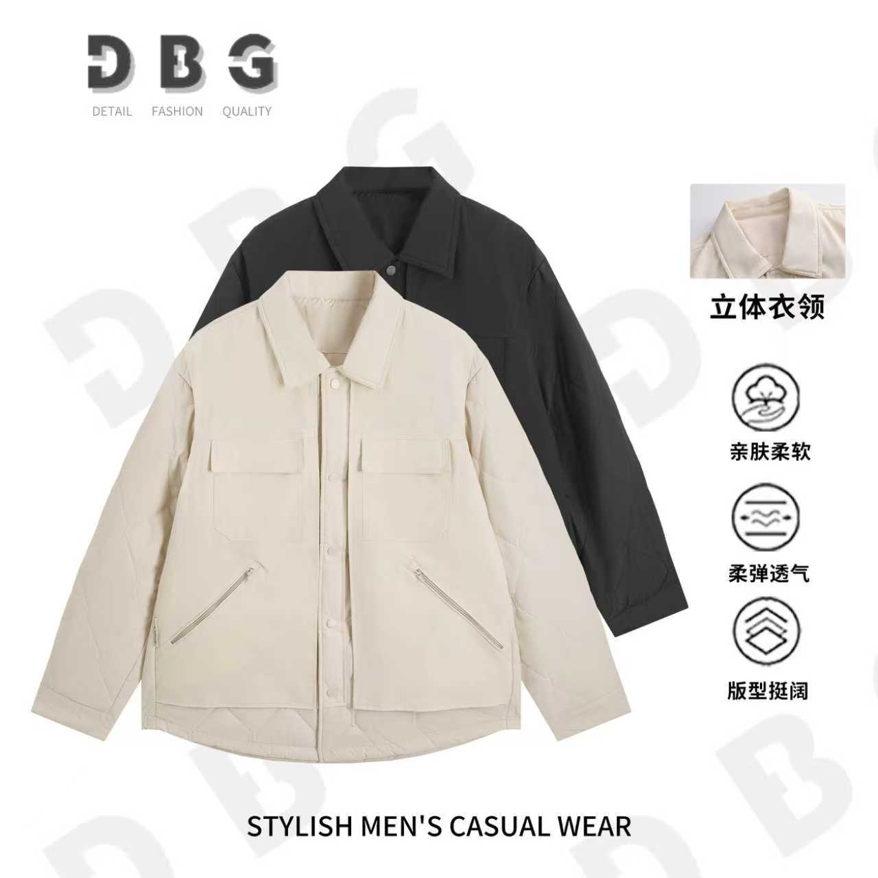 【3355】秋季上新百搭休闲假两件拼接设计翻领男女情侣款棉服外套