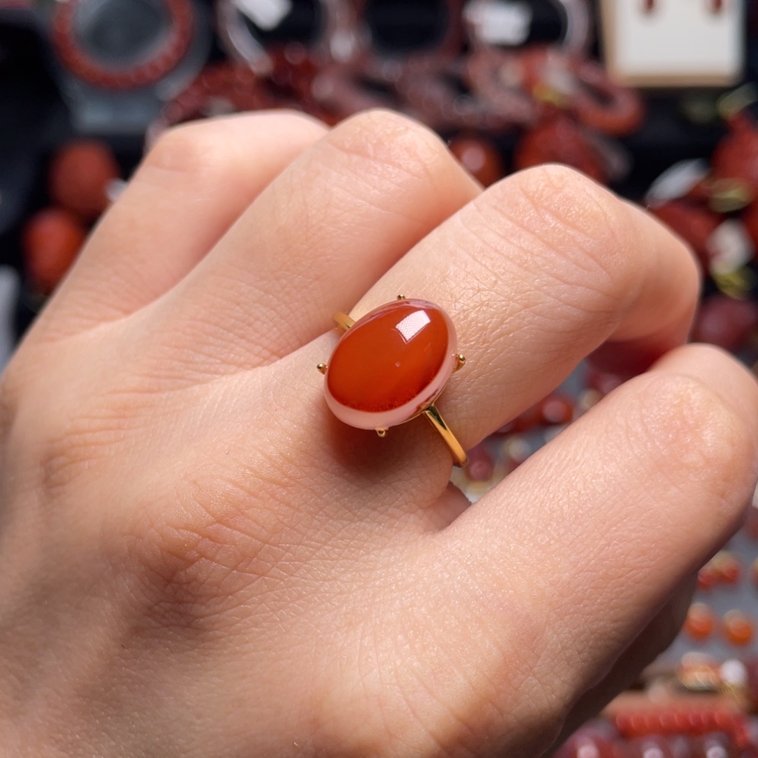 南红玛瑙银S925镶嵌天眼戒指