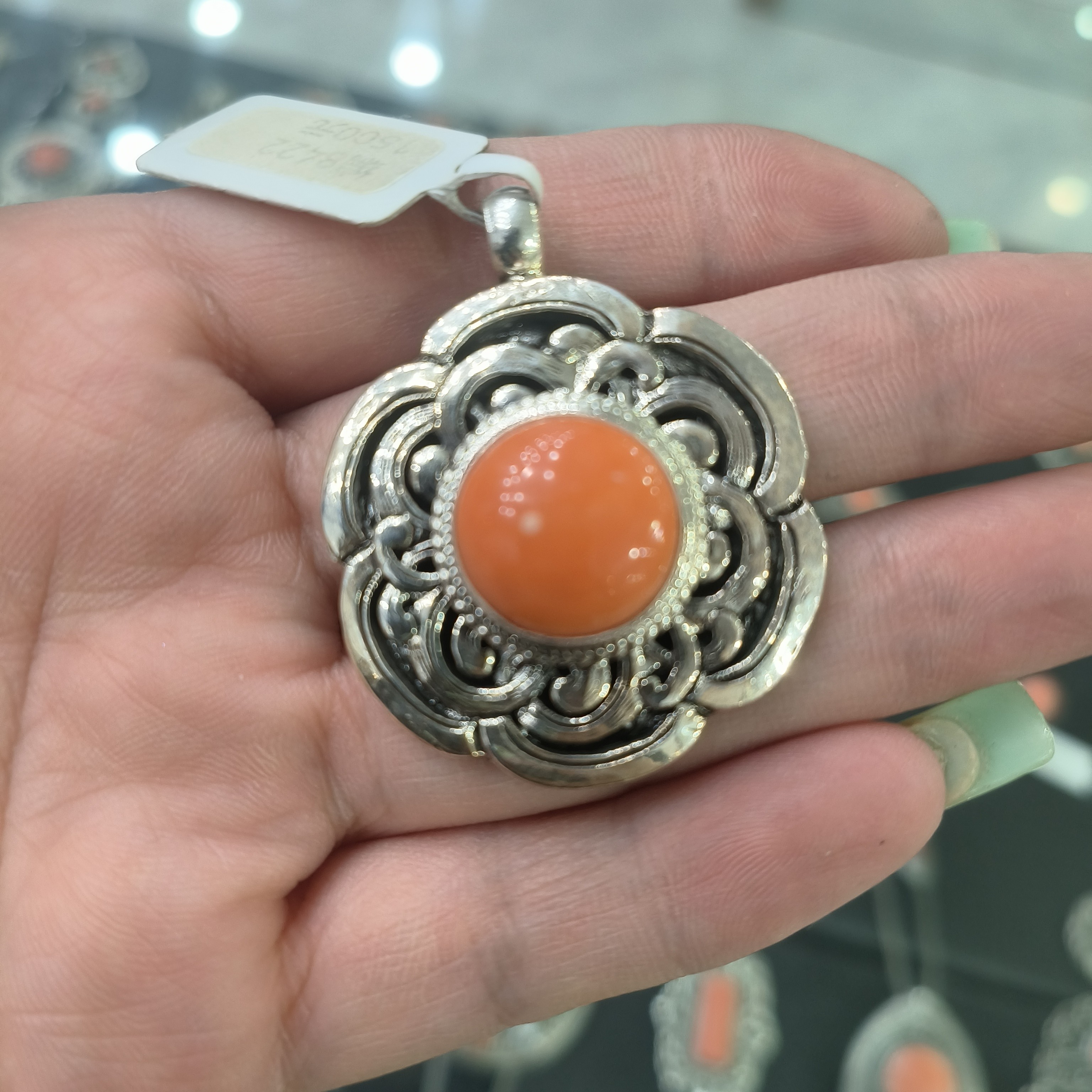 吊坠足银 纯银民族真宝石项链