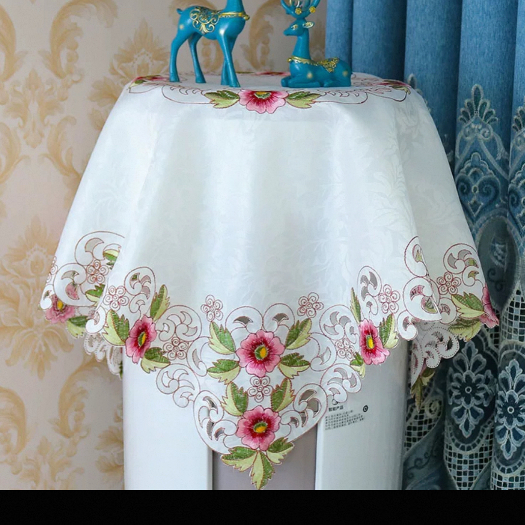 （83*83cm）欧式绣花多用盖巾可用于床头柜冰箱洗衣机防尘保护