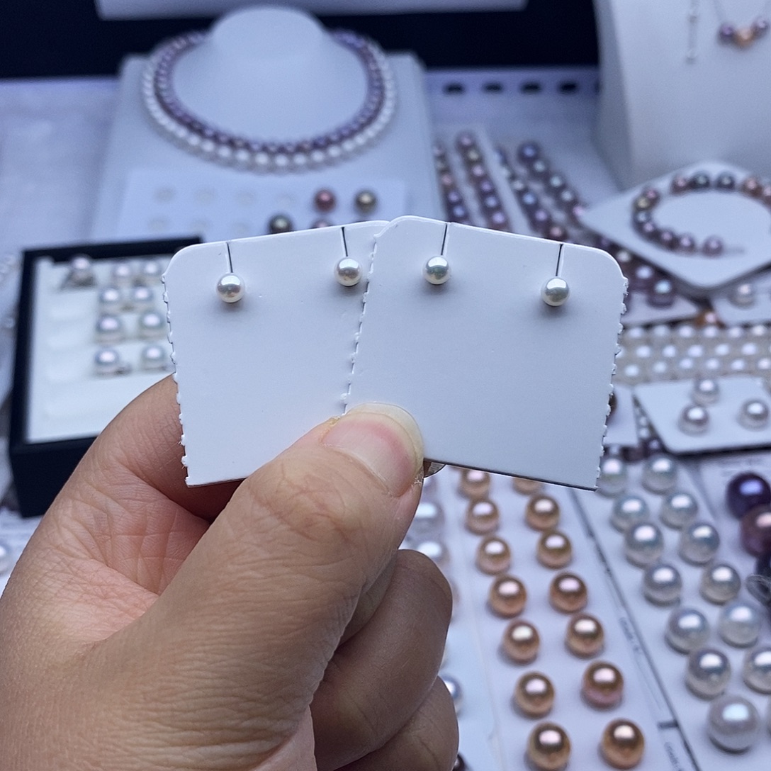 耳饰银S925镶嵌淡水珍珠4-5mm耳钉29一对