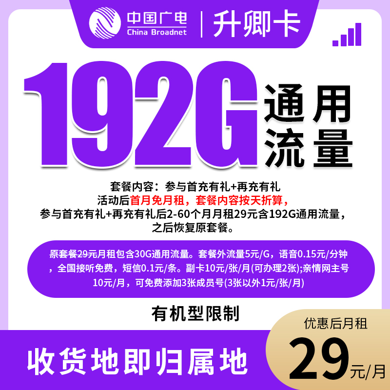 MF【升卿卡-发全国】大流量卡电话卡不限速5G网卡官方手机卡