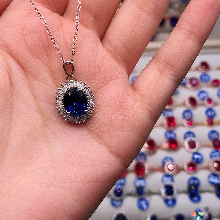 蓝宝石吊坠(赠链)银S925镶嵌11