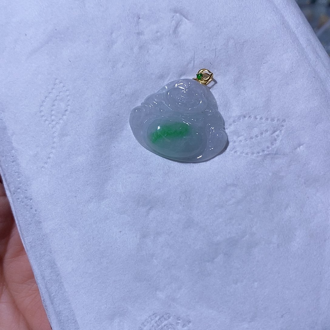 翡翠吊坠(不含链)18K金镶嵌