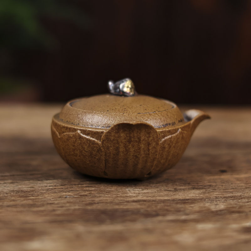 【三山拙垆】酱釉睡莲手抓壶（灰念0015）