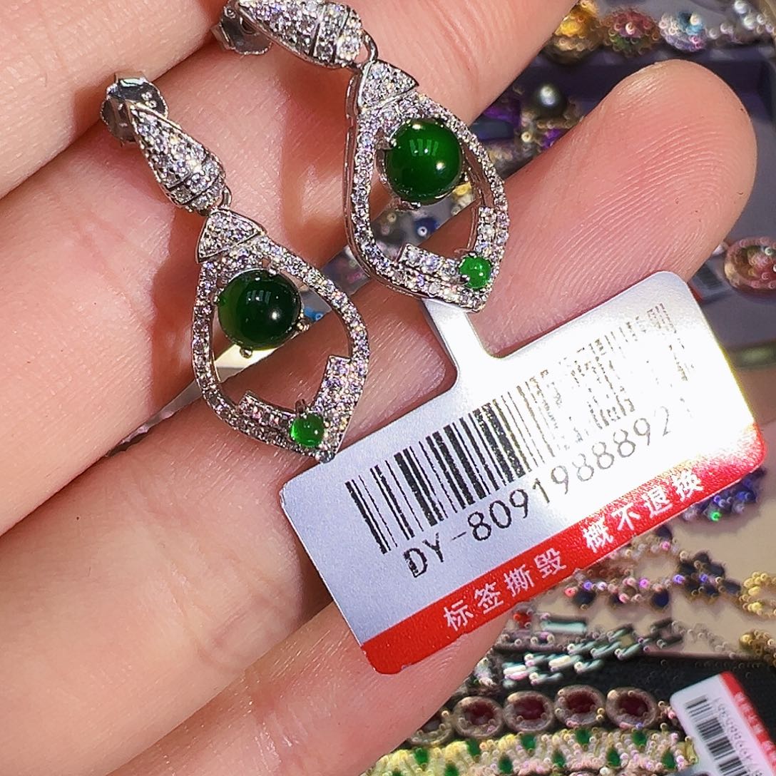 银S925镶嵌翡翠耳饰