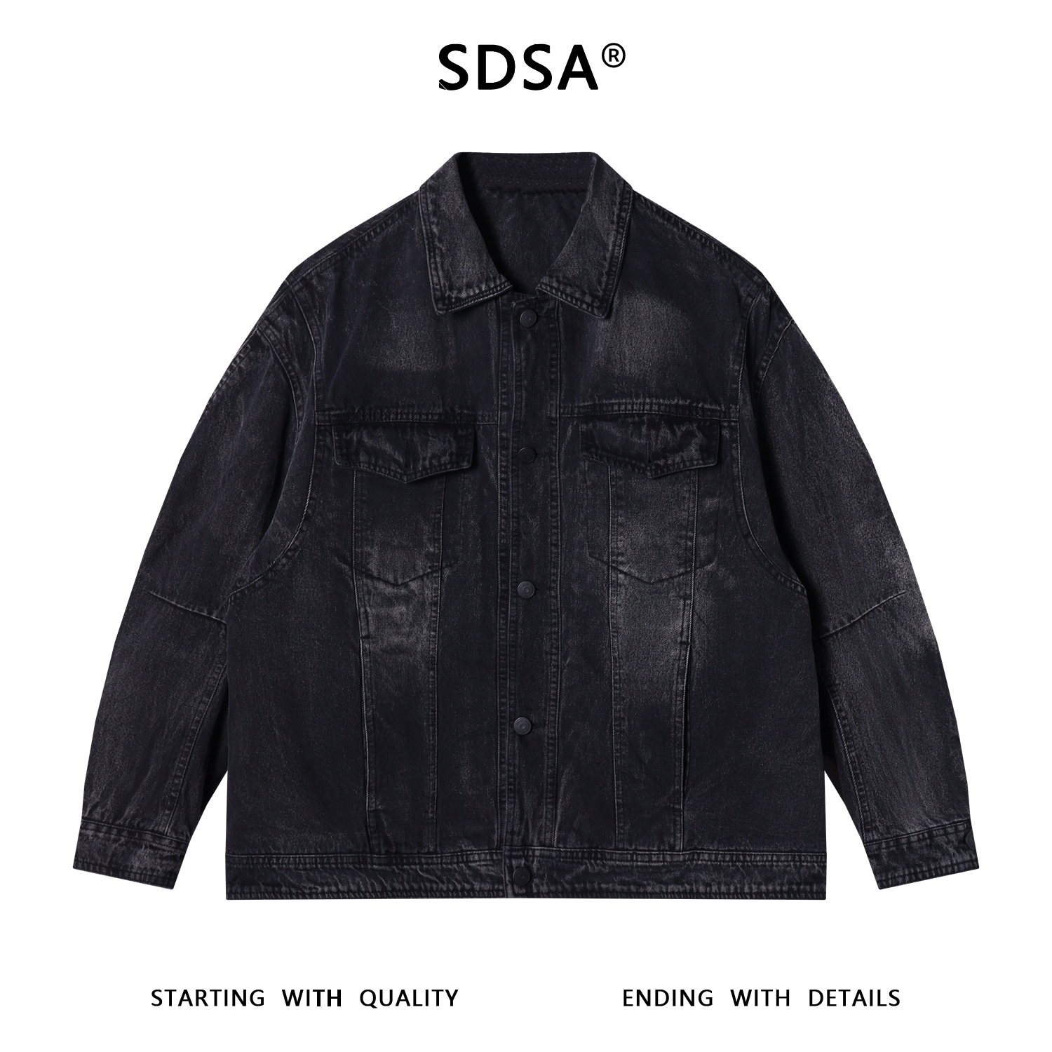 SDSA男士秋冬新款痞帅男装韩版简约磨白翻领牛仔外套百搭时尚夹克