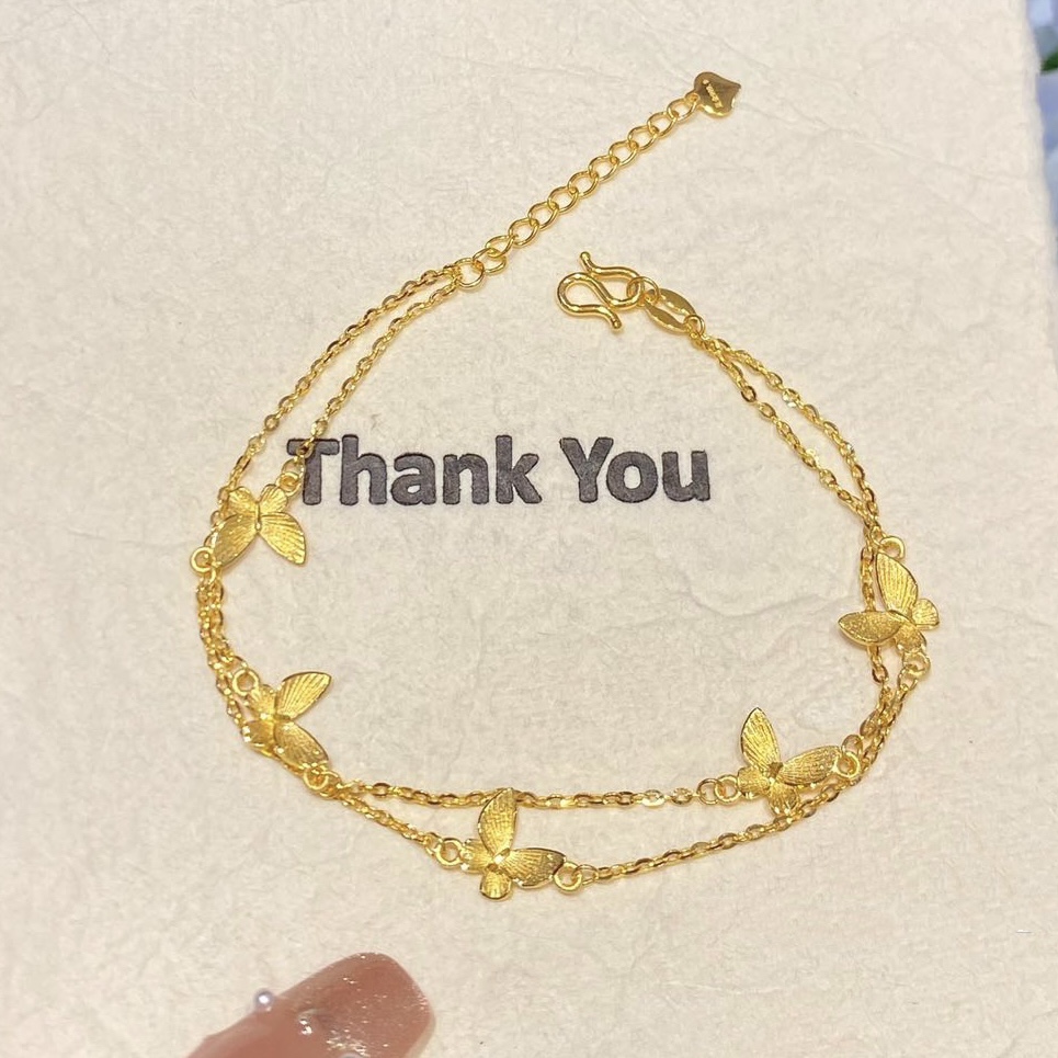 足金999双层蝴蝶手链精品时尚百搭首饰女友闺蜜送礼黄金手链