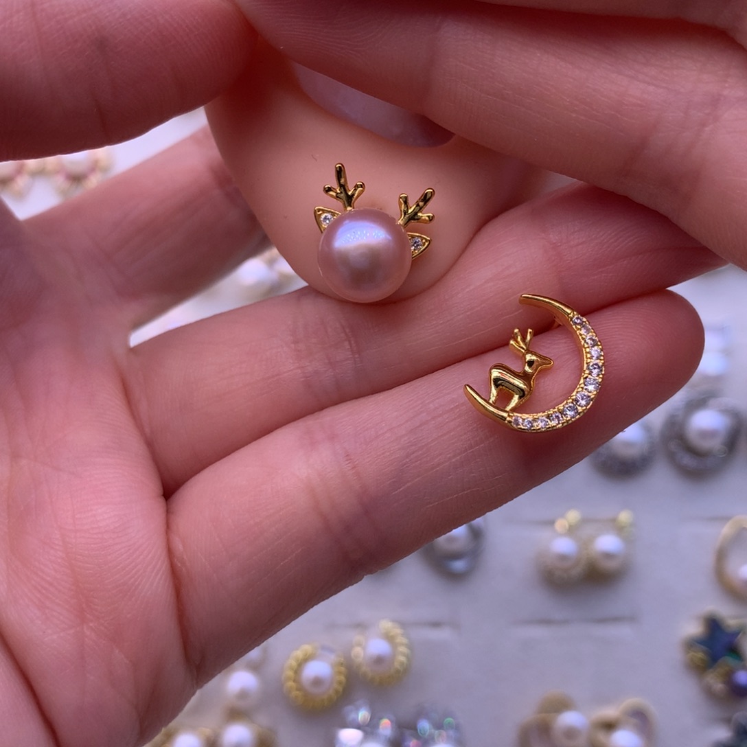 淡水珍珠耳饰合金