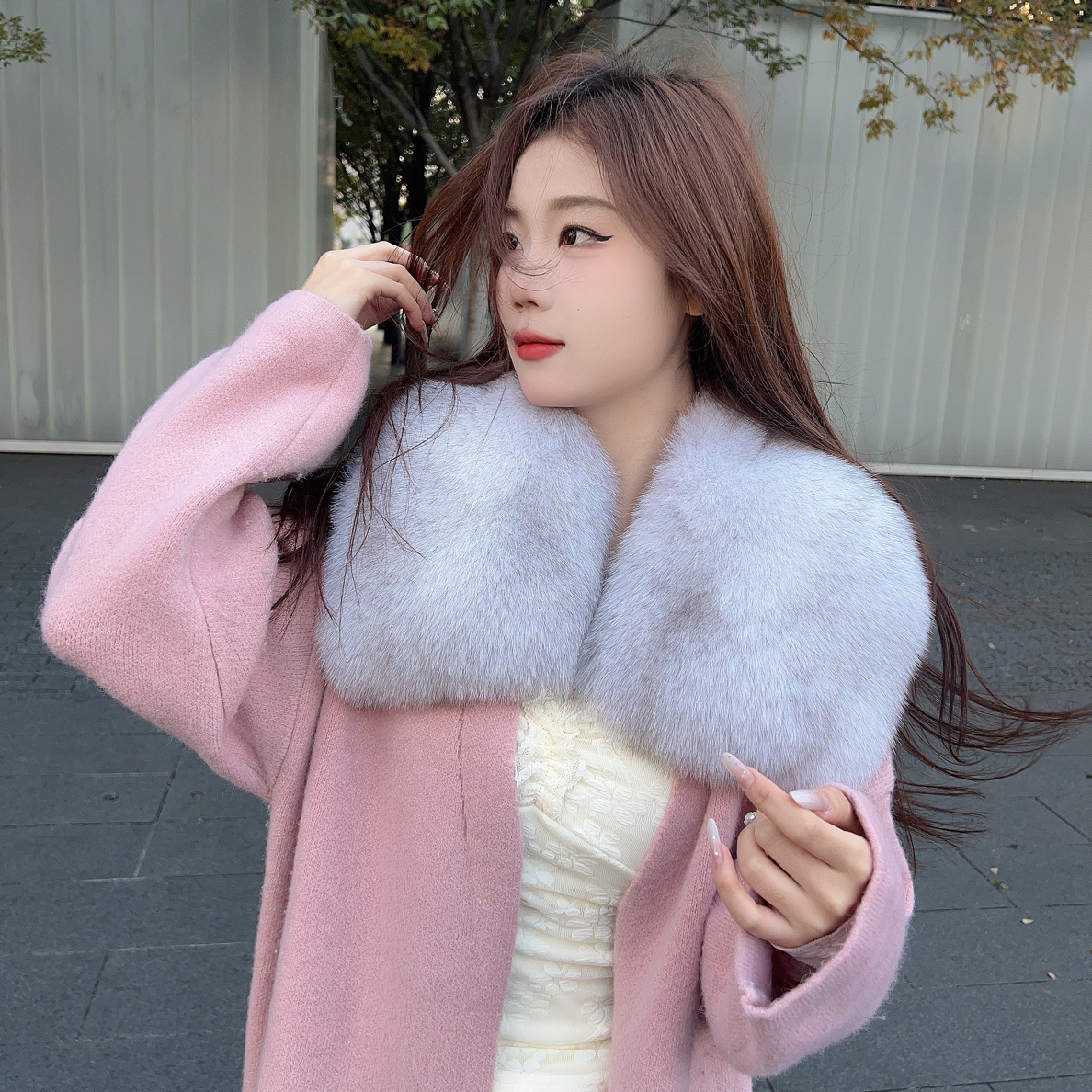 欧美风整皮狐狸毛围脖围巾披肩毛领子真毛皮草围脖女冬季保暖