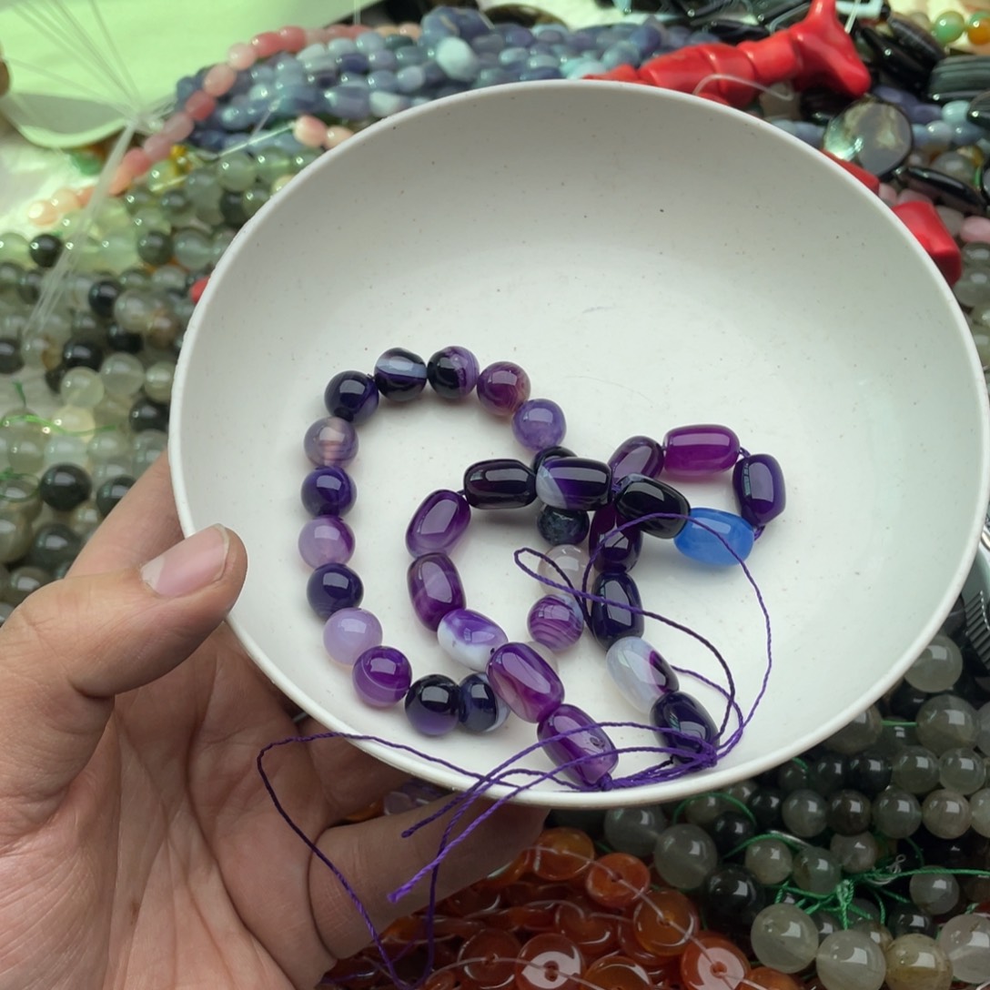 玛瑙/玉髓珠宝半成品未镶嵌打包紫玛瑙散珠