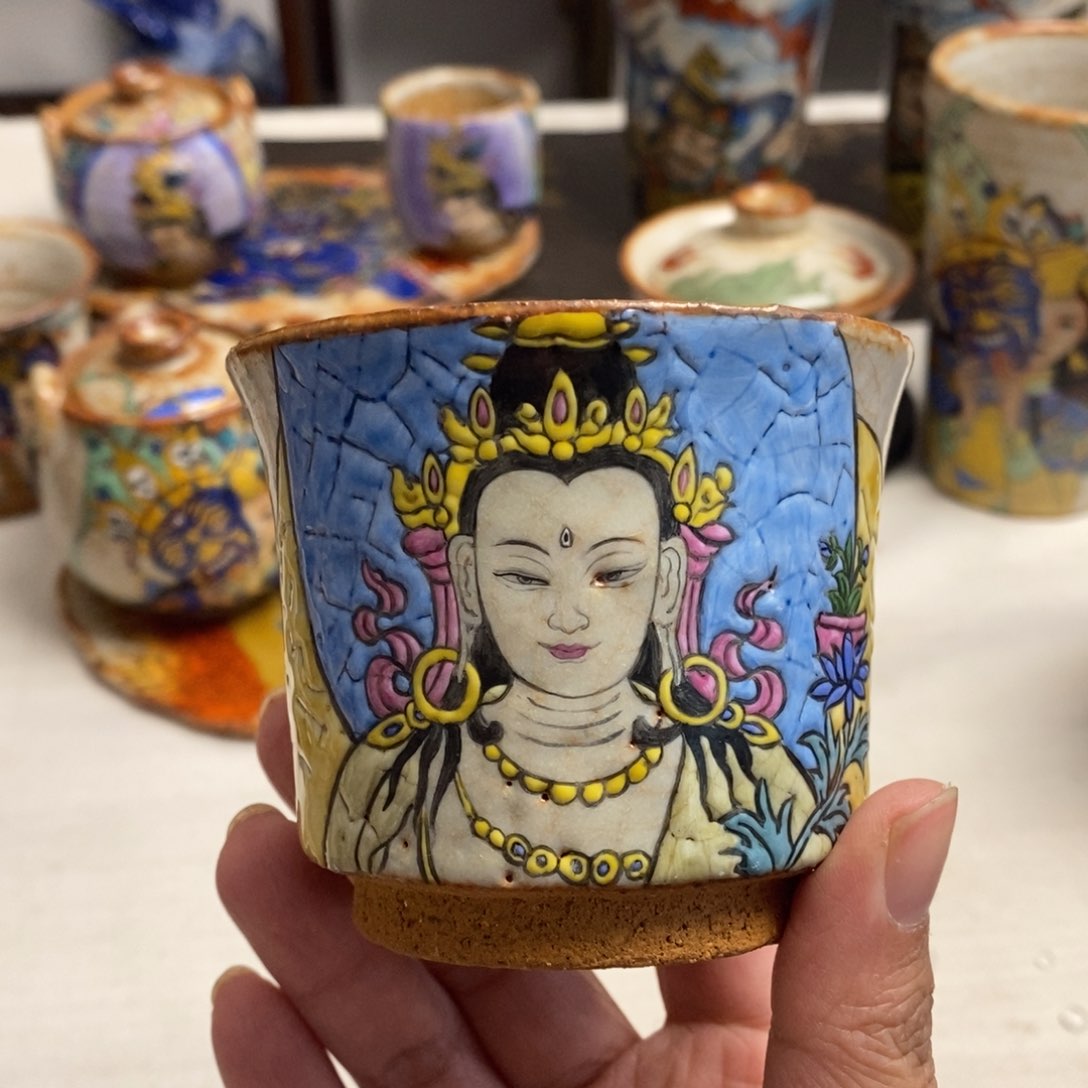 手工手绘大势至茶杯