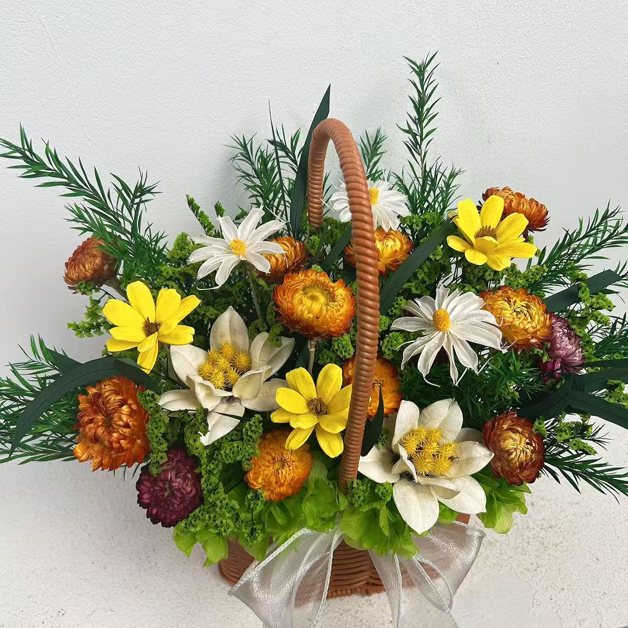 【田园风花篮】纯手工制作手提法式风情干花永生花花篮摆件