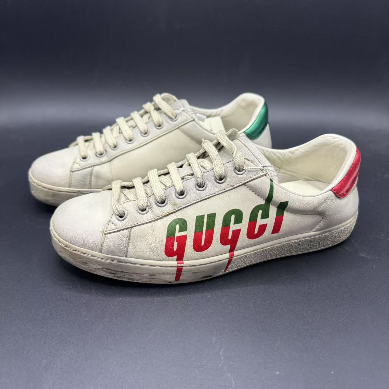95新 GUCCI/古驰 男士时尚白色刀锋做脏做旧板鞋39.5码 zy227