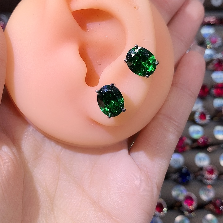 银S925镶嵌碧玺猫眼耳饰白810