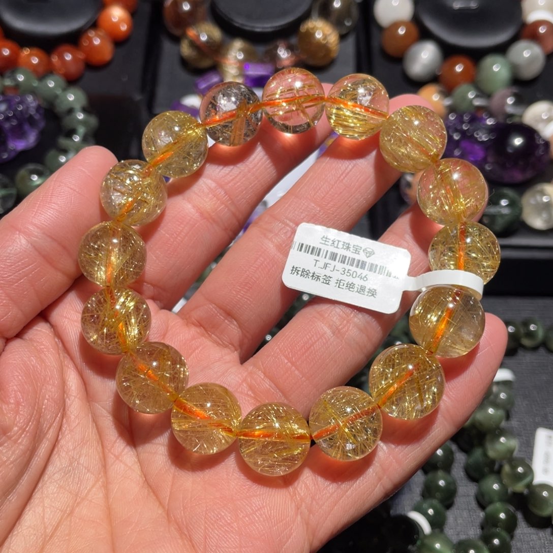 水晶手链未镶嵌金发晶13.8mm左右