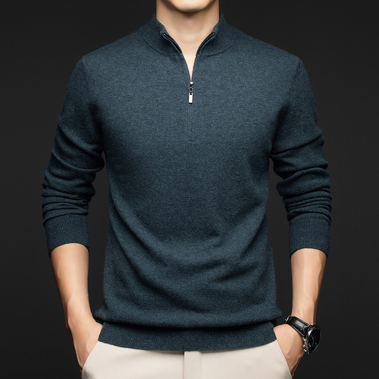 [100%羊毛]男士冬季半拉链休闲保暖羊毛衫