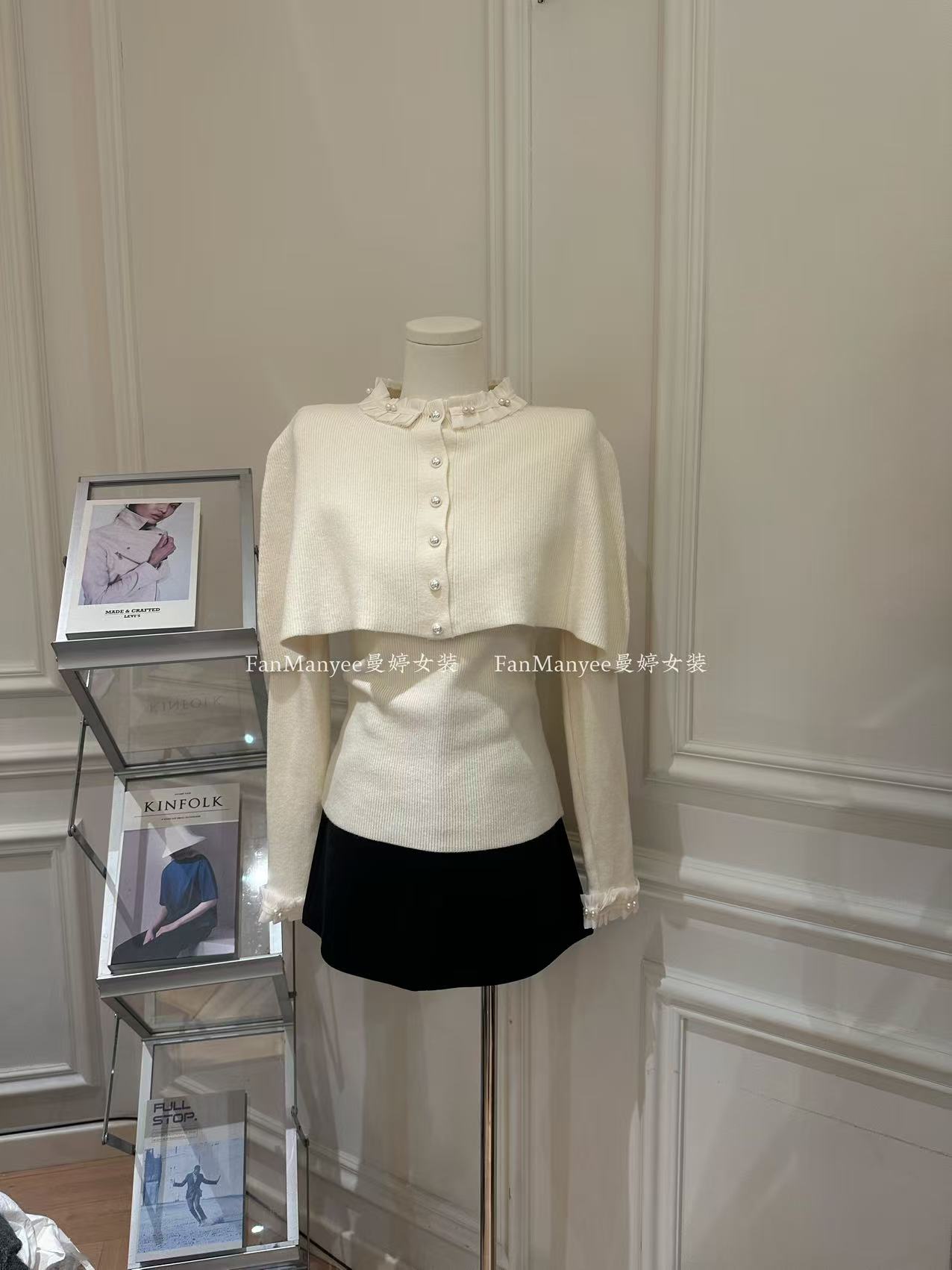 【矜贵女主】秋冬韩系V领打底衫+设计感斗篷两件套长袖针织x