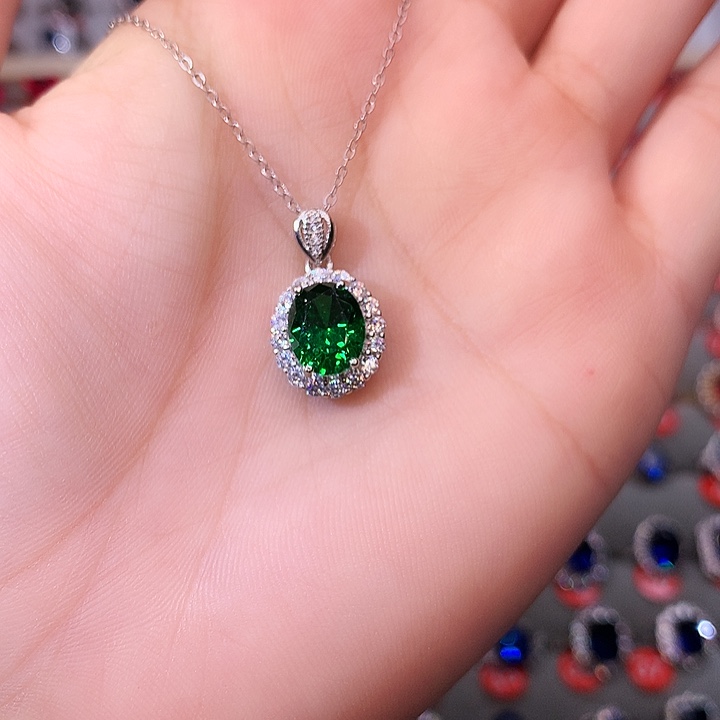 透辉石吊坠银S925镶嵌吊坠