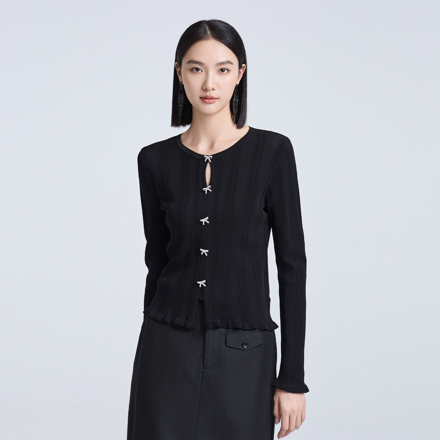 秋季休闲时尚针织衫长袖圆领通勤百搭修身ESQZ8A203