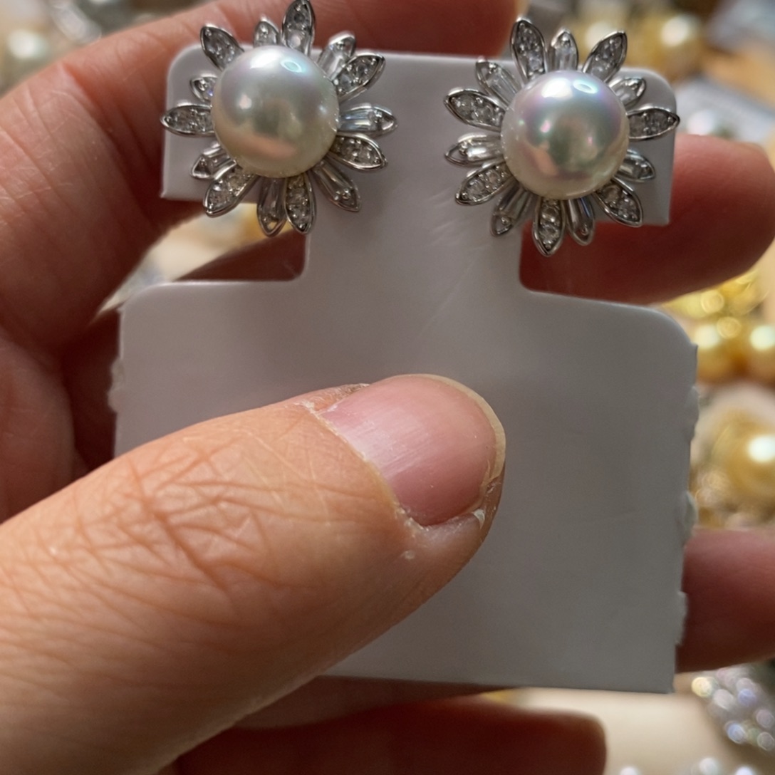 海水珍珠耳饰银S925镶嵌