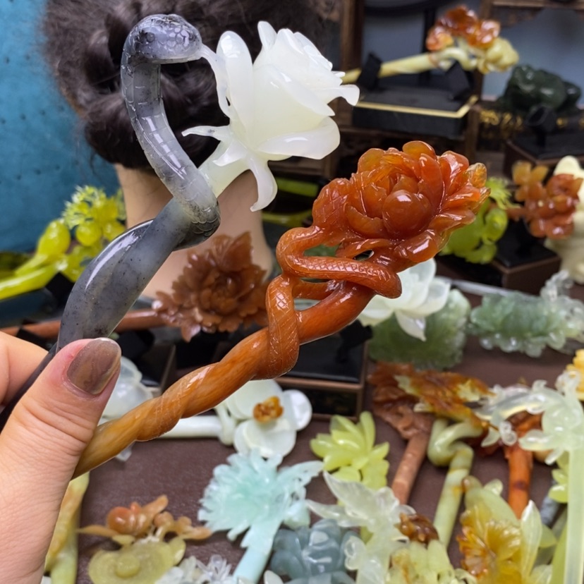 【闪购商品】岫玉发簪发簪盘发发簪未镶嵌肉***丫