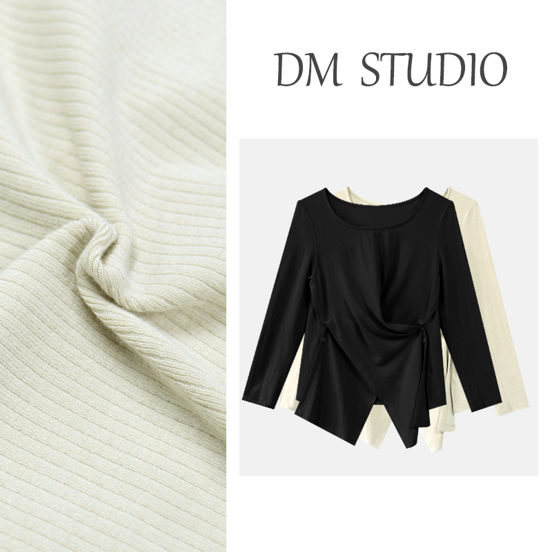 【爱情故事】春季舒适圆领设计交叉式门襟收腰百搭显瘦上衣DM24355