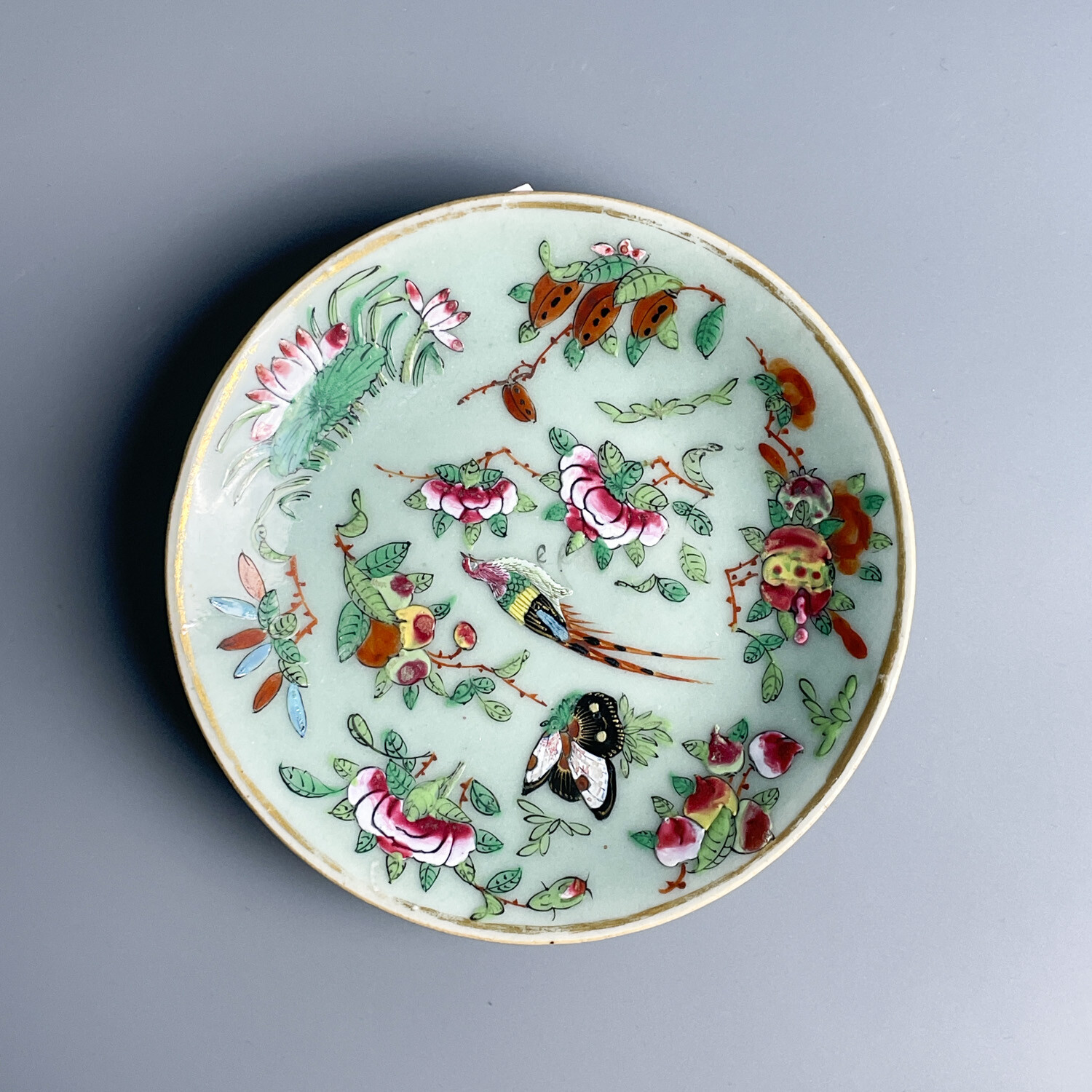 清道光 青釉粉彩花鸟小盘2-M25KM000A98