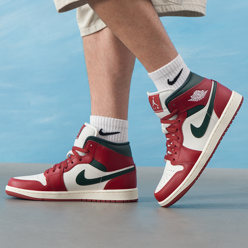 【马年红品】耐克正版男鞋中帮板鞋新年款AJ1运动鞋训练耐磨篮球鞋