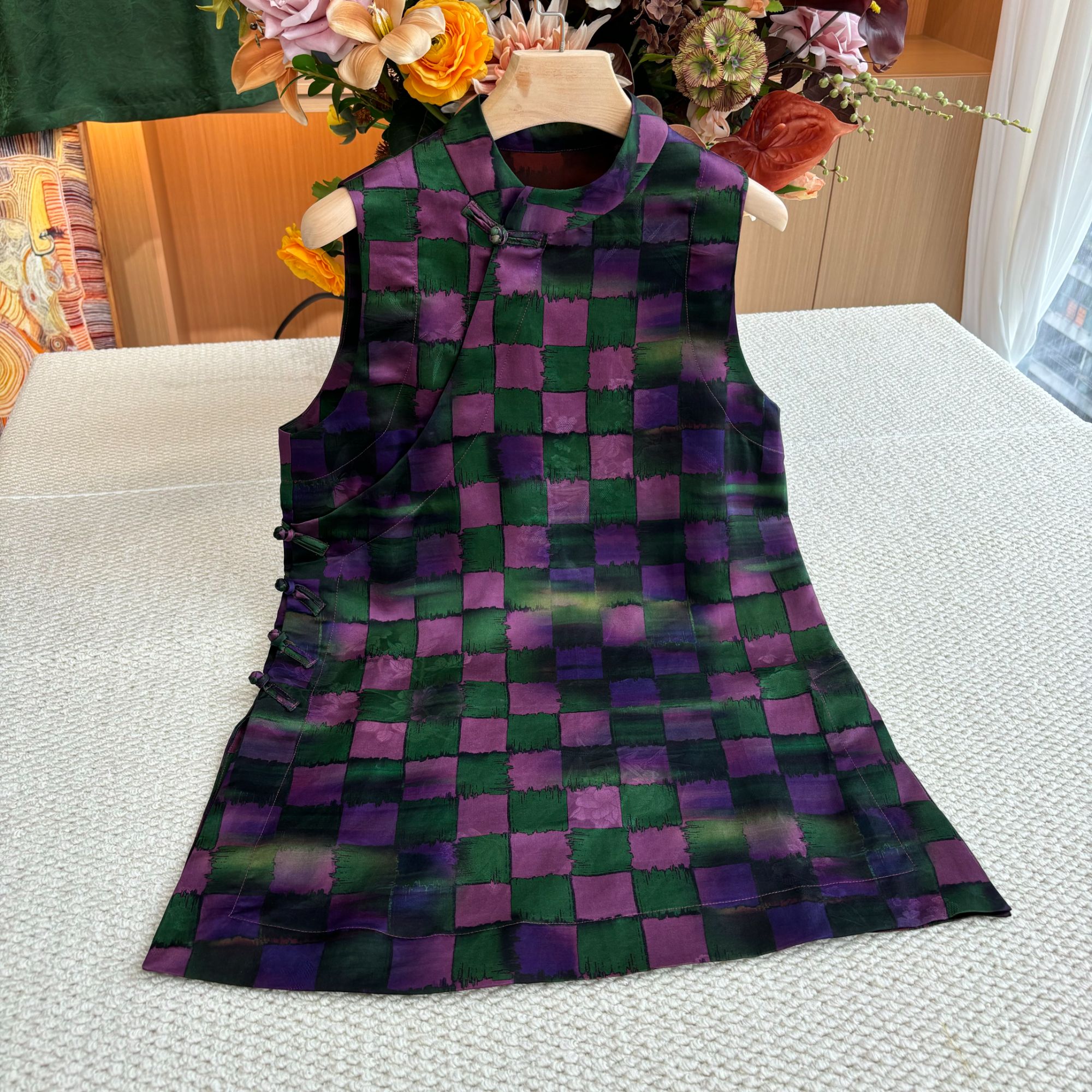 山.尔【棋格】100桑蚕丝香云纱上衣