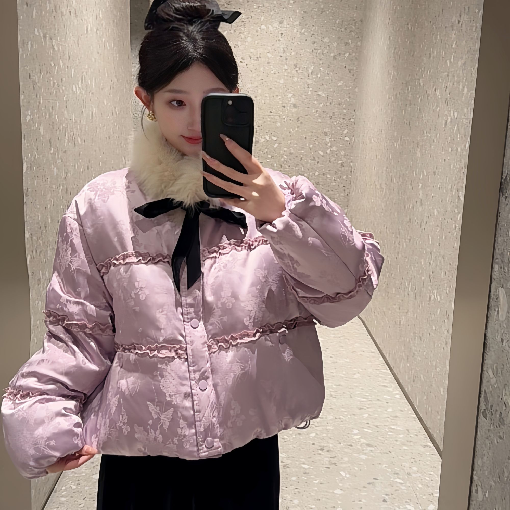 2025冬季新款新中式国风白鸭绒羽绒服女带毛领领狐狸毛袖外套短款