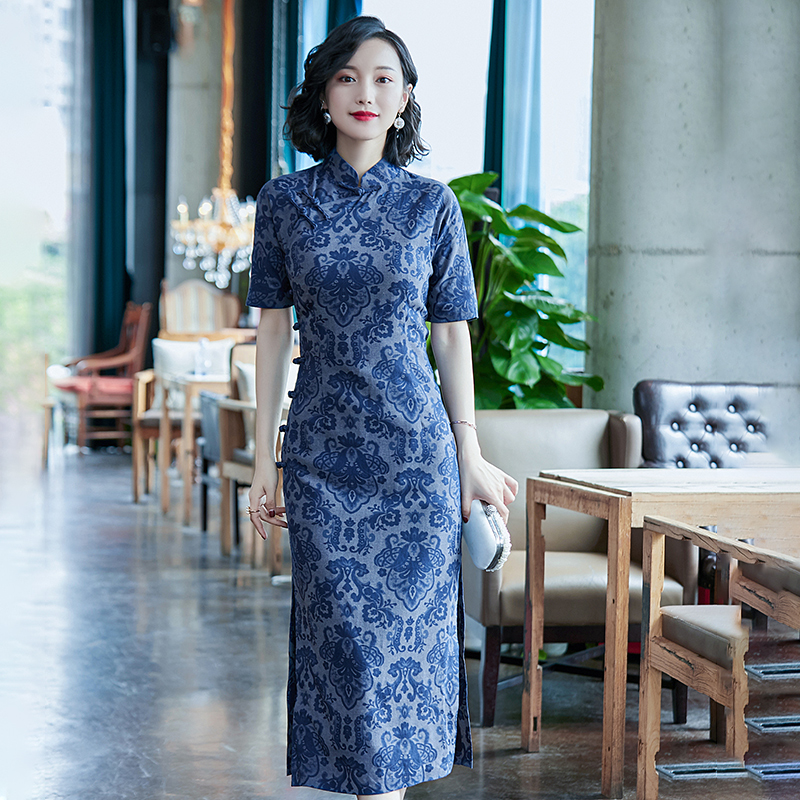  【唐唐】送考经典盘扣棉麻旗袍女夏季复古中国风日常改良长