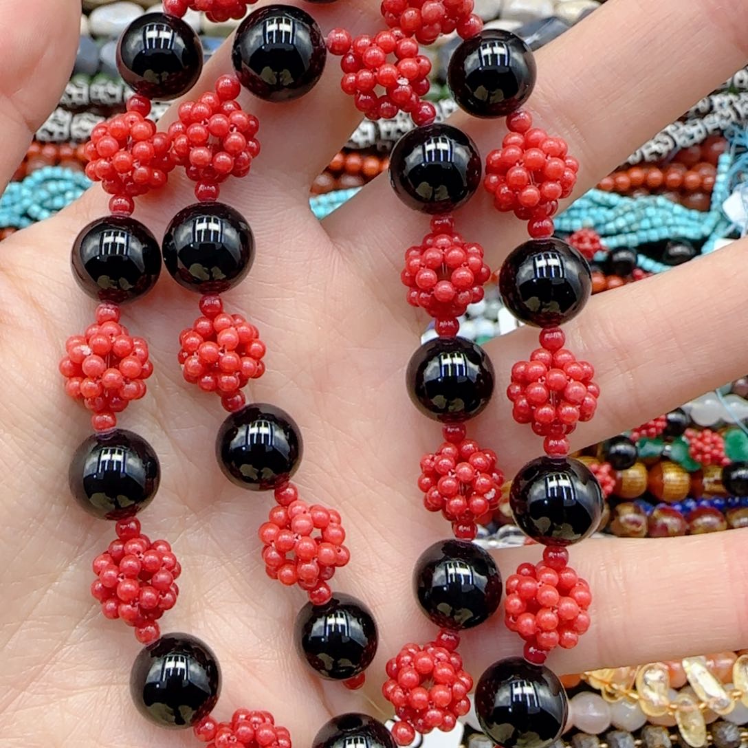 玛瑙/玉髓珠宝半成品未镶嵌33编制球一条卡十