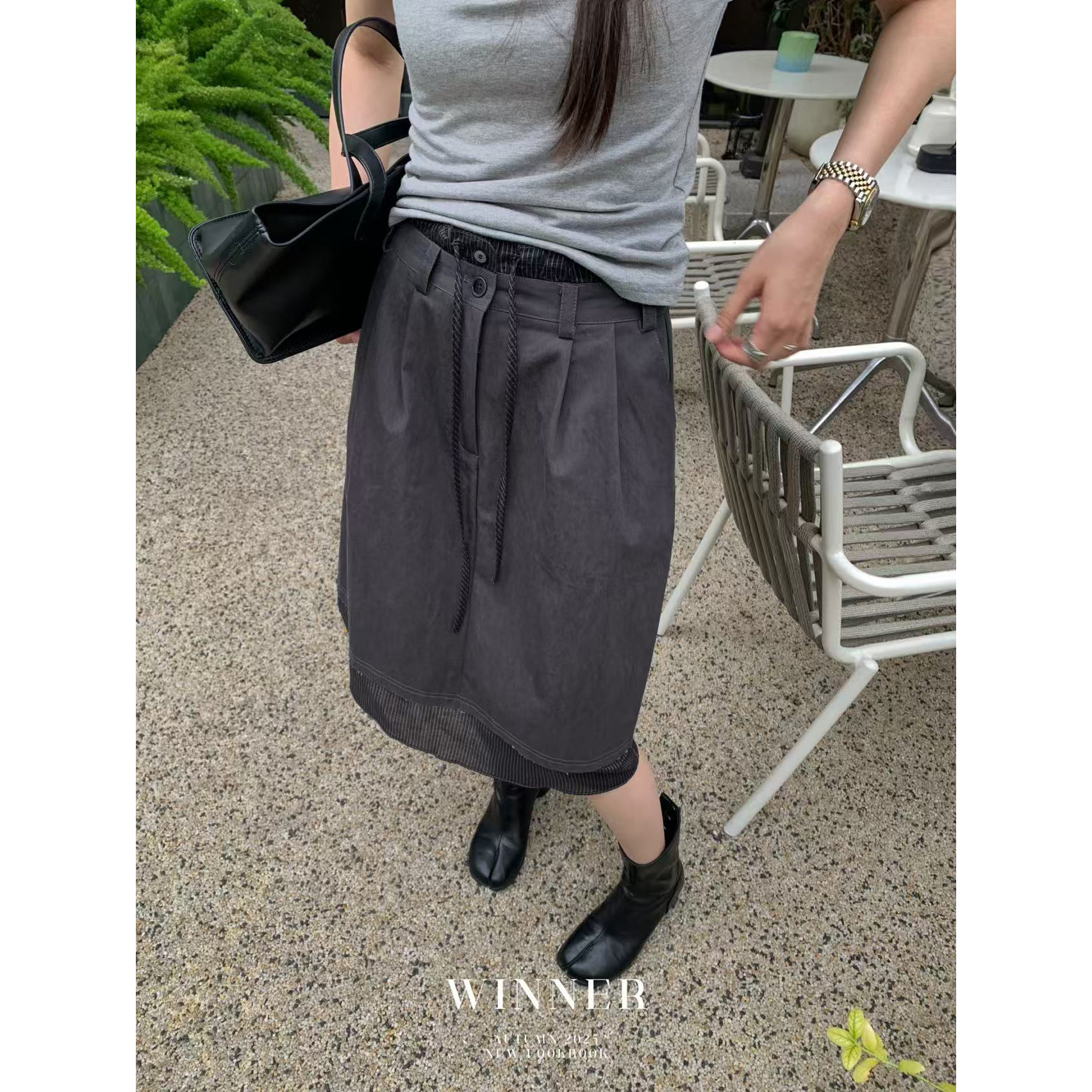 【NO退NO换】 WINNER（1wnw8017#）质感拼接腰头西装百搭中裙 9-19