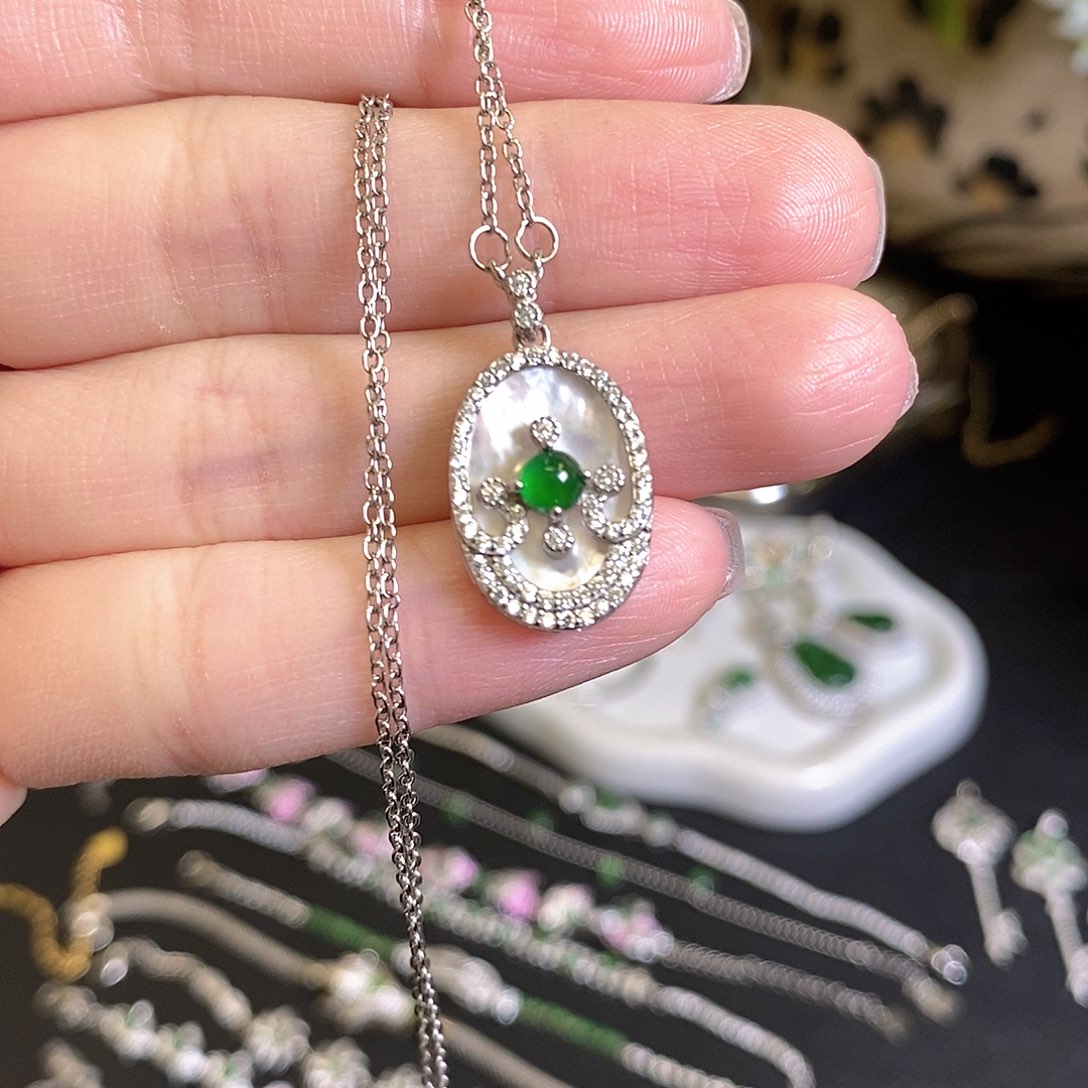 翡翠颈饰银S925镶嵌海**洋