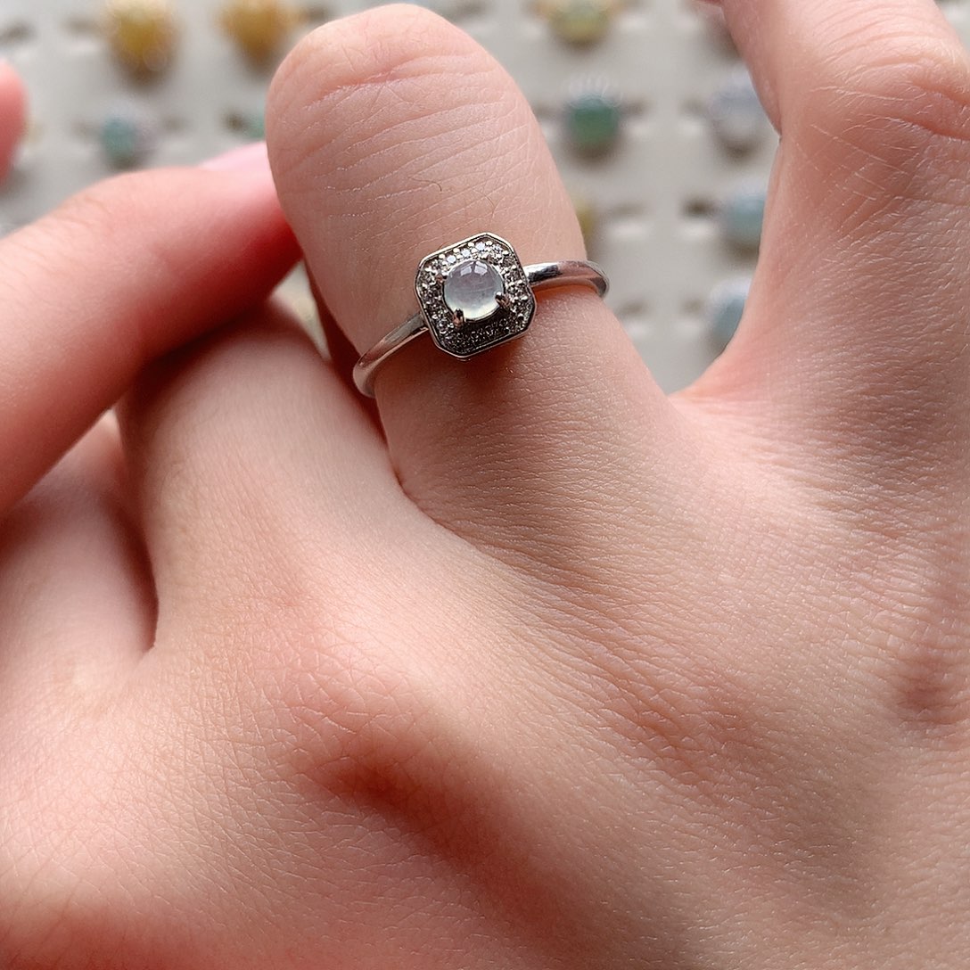 翡翠戒指银S925镶嵌0233