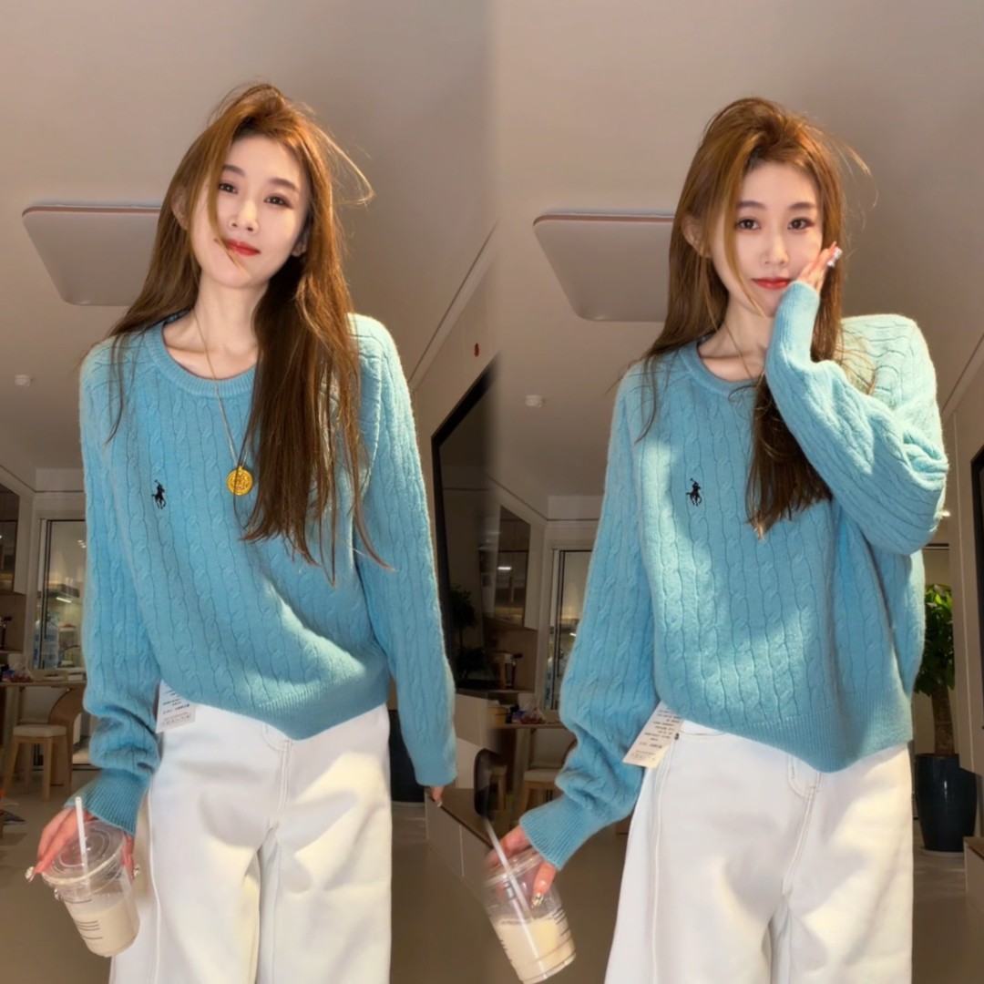 【美利奴手感】刺绣秋冬新款韩系圆领麻花慵懒毛衣高级感套头衫