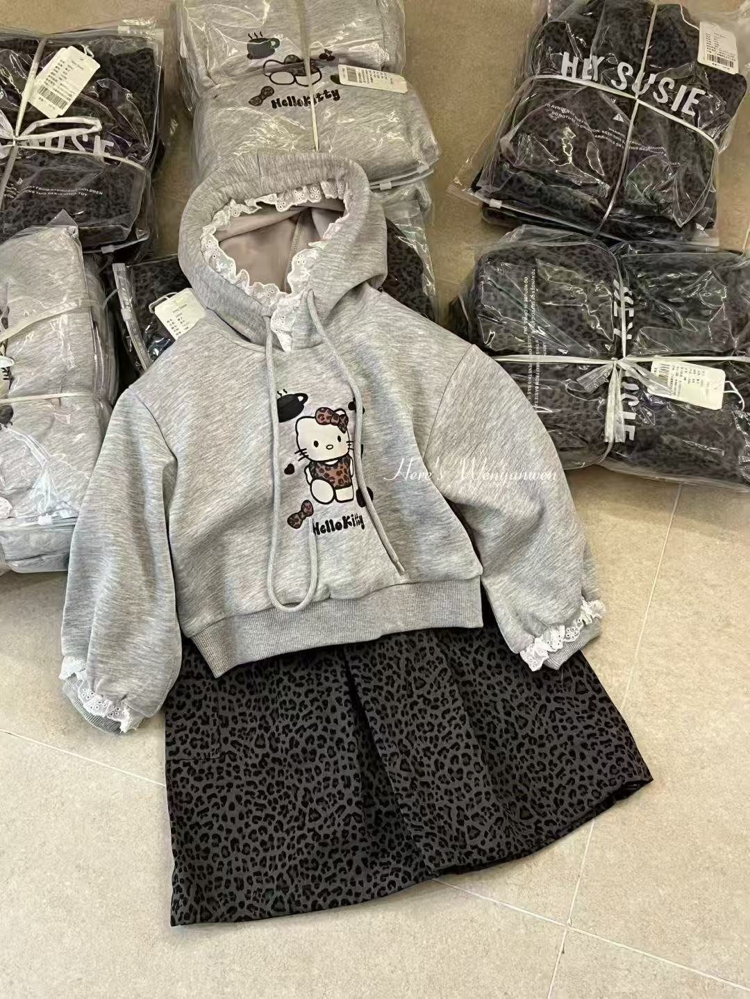 韩系花边KT豹纹ins风冬季女宝带帽加绒加厚上衣连帽休闲