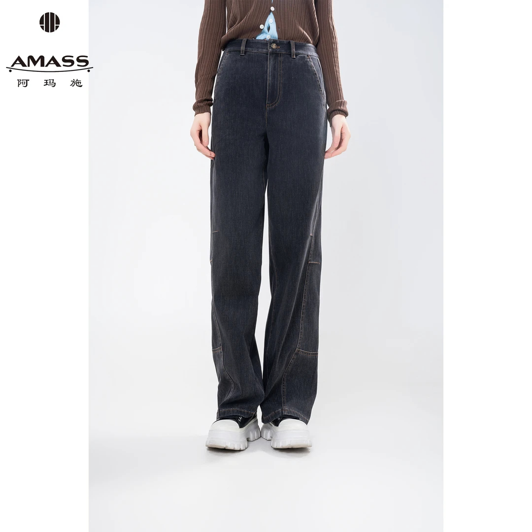 AMASS/阿玛施新款复古百搭休闲高腰显瘦窄版小弯刀裤牛仔裤510032