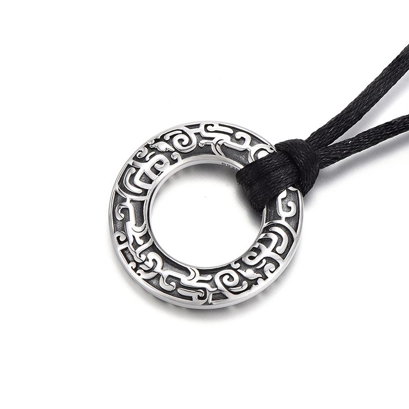 吊坠925银  纯银项链男士原创设计感小众潮气质青铜纹平安扣