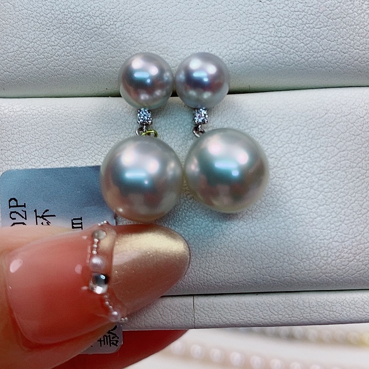 海水珍珠耳饰18K金镶嵌澳白真多麻7-11mm