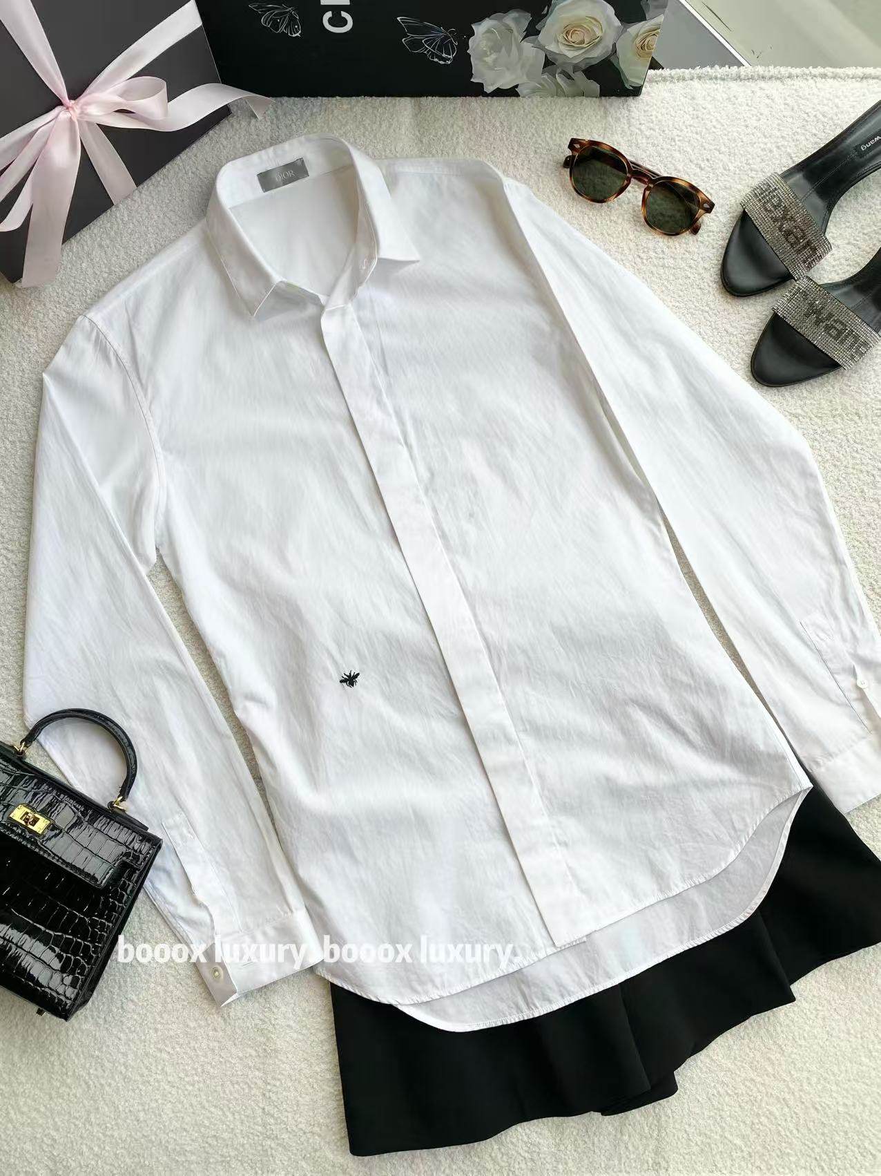 95新 DIOR/迪奥  xw192 棉 白色刺绣小蜜蜂衬衫 37码