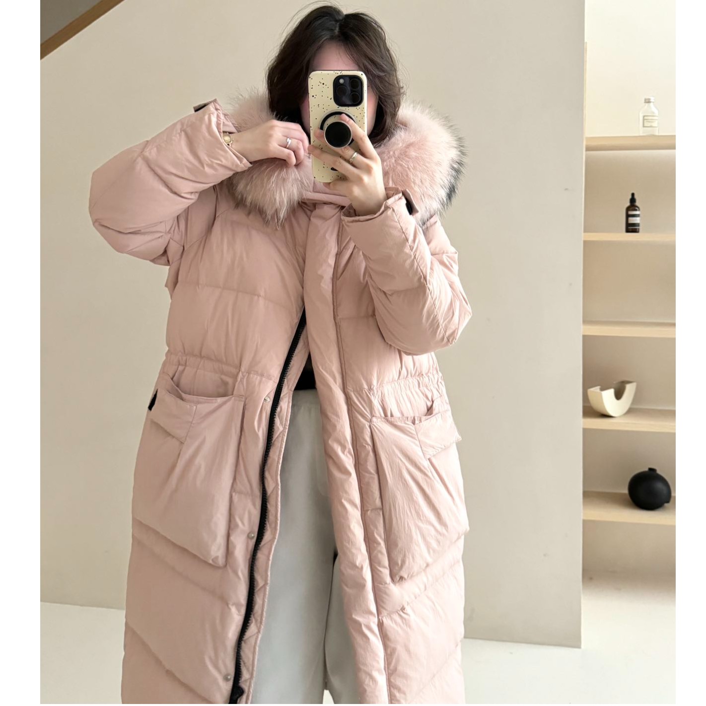 韩版东大门白鸭绒羽绒服女长款过膝大毛领连帽宽松加厚保暖外套