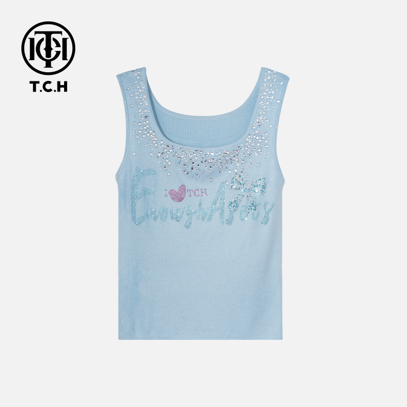 TCH私服烫钻工艺时尚百搭休闲简约针织背心女T75C09E5075轻奢tch