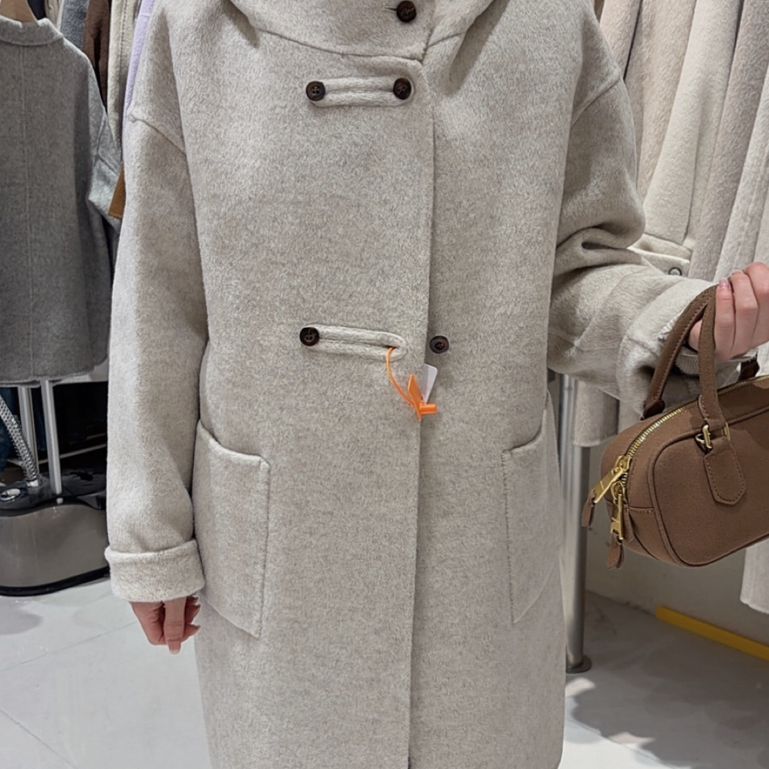 新【小泡芙】100羊毛双面呢韩系手工羊毛大衣戴帽中长款