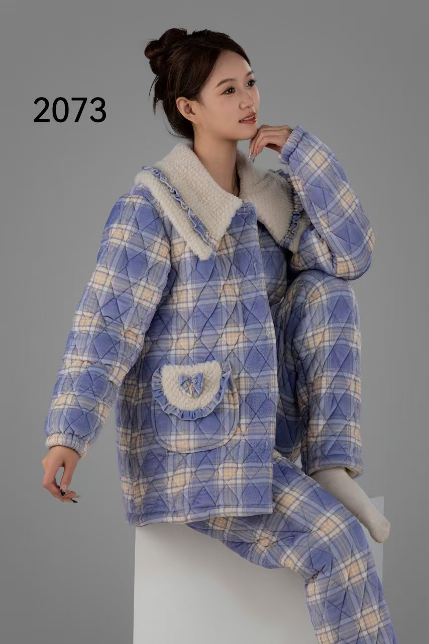 2073新款三层加棉加厚保暖套装家居服